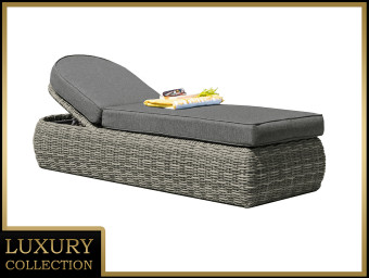 Rattan nyugágy állítható párnázat 198 x 68 cm BORNEO LUXURY (szürke) - BútorWebáruház24 - Bútor vásárlás online olcsón